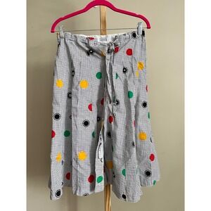 PETER POPOVICH Black White Grid Colorful Dots Midi Skirt Women's Size M